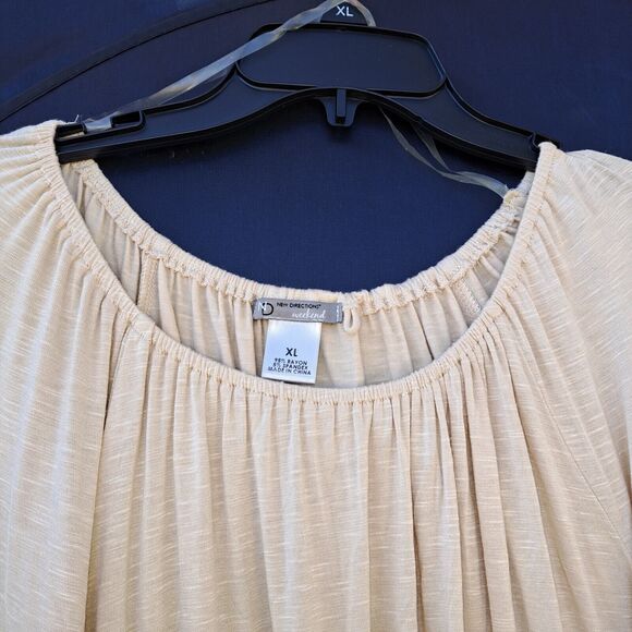 New Directions Weekend Boho Peasant Flowy Crochet Bell Sleeved Oatmeal Top XL - Picture 5 of 16